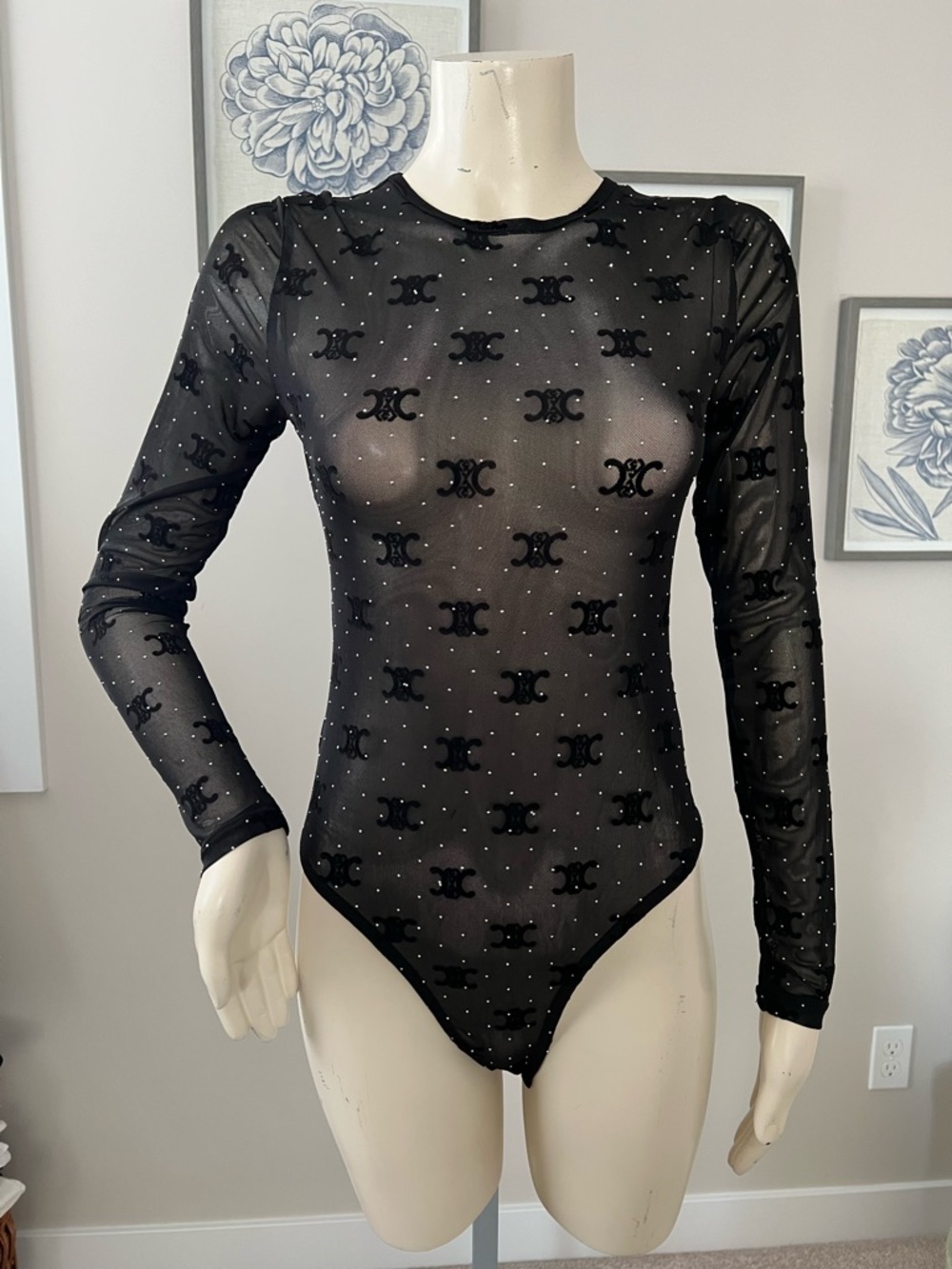 NWT Sheer Black Long-Sleeve Mesh Bodysuit - Picture 5 of 12